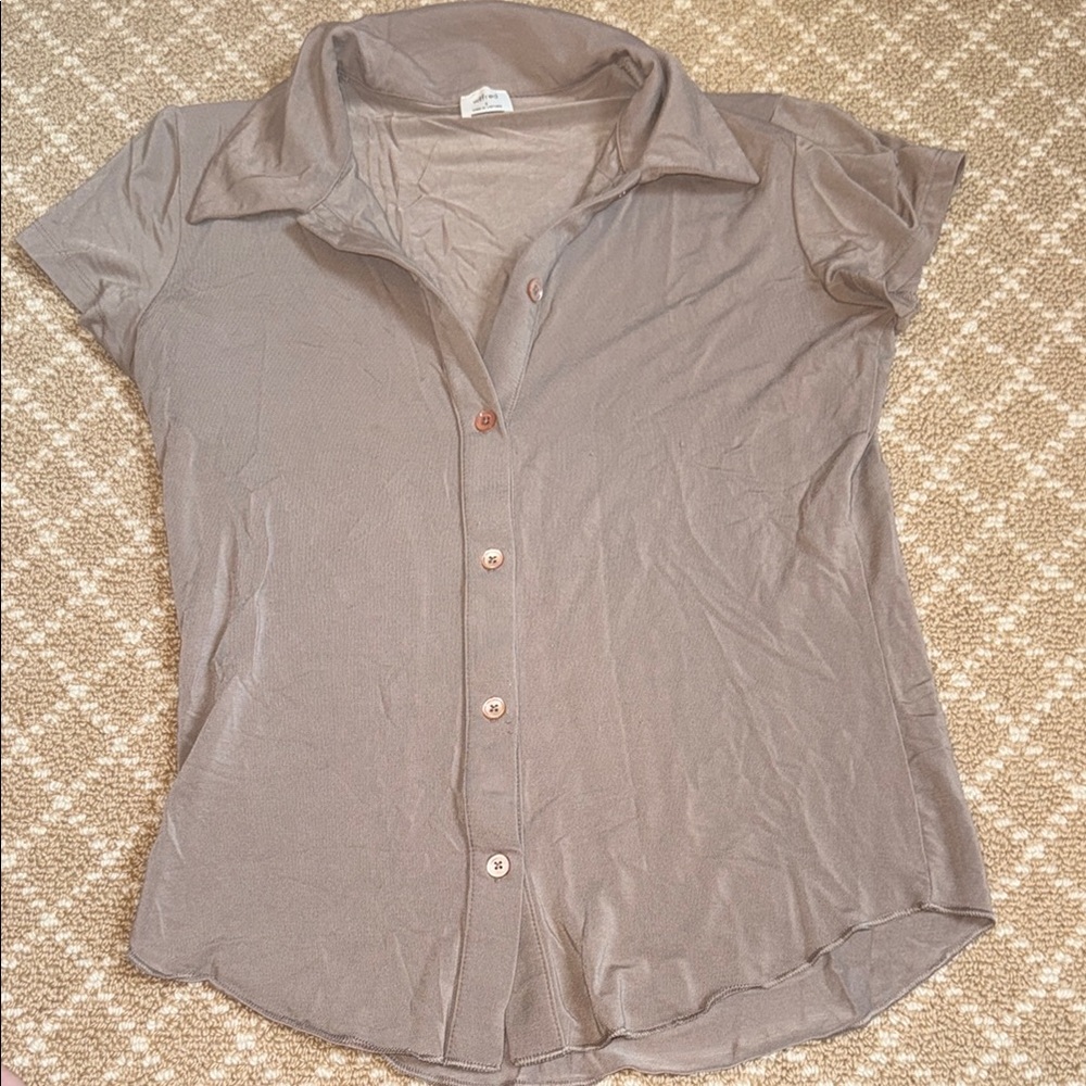 Light Taupe Button-Front Women's Top
